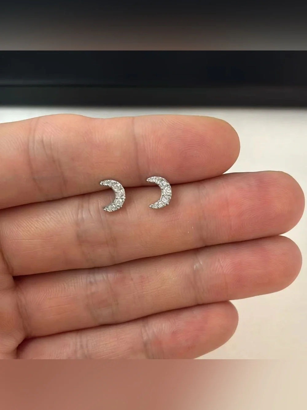 8mm Small CZ Moon Stud Earrings for Men Women Hip Hop Punk Streetwear Unisex